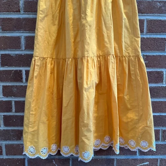 J. Crew Embroidered Scalloped Tiered Midi Dress 0 Marigold - Picture 7 of 14